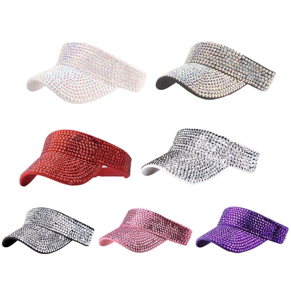 dianhelloya Sun Hat Empty Top Shining Rhinestones Adjustable Fasten Tape Baseball Hat Women Extended Brim Tennis Sport Red