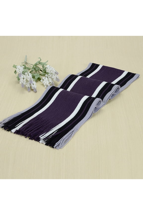 Tassel Woolen Yarn Thick Male Scarf Winter Striped Contrast Color Warm Knitting Scarf Costume Accessories Dark Gray