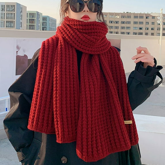 dianhelloya Thickened Soft Skin-Touch Knitted Scarf Female Winter Solid Color Long Warm Shawl Coffee