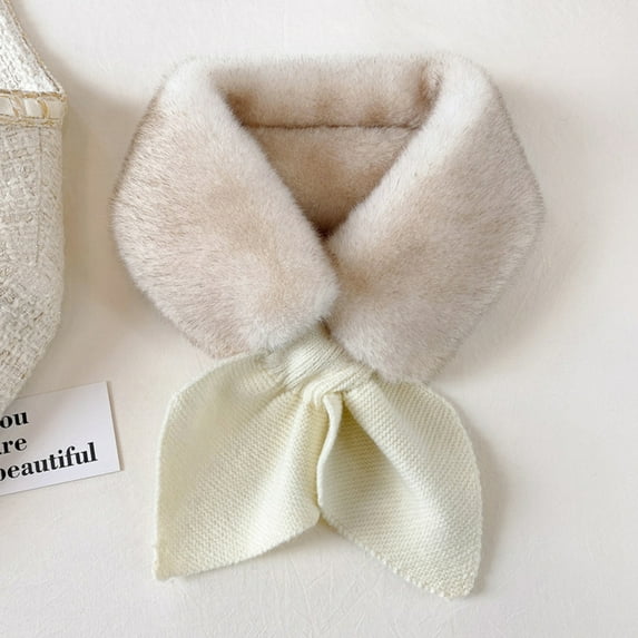 dianhelloya Thickened Warm Wide Noble Thermal Scarf Female Autumn Winter Imitation Rabbit Fur Scarf Beige
