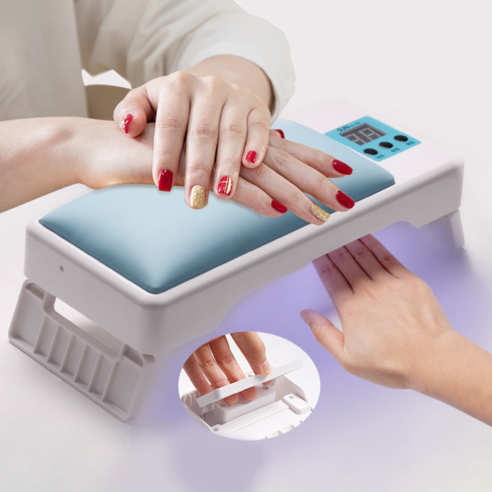 dianhelloya UV Nail Lamp Dual Light Source High Power Plug-and-Play Timing Function Hand Pillow Design Cure Nail Gel ABS 2-in-1 72W UV Nail Polish Dryer Lamp for Women Pink EU Plug