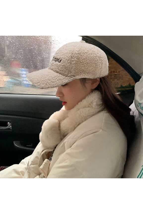 Warm hat Adjustable Hook Loop Fasteners Extended Brim Baseball Cap Women Autumn Winter Artificial Lamb Wool Outdoor Hat Blue