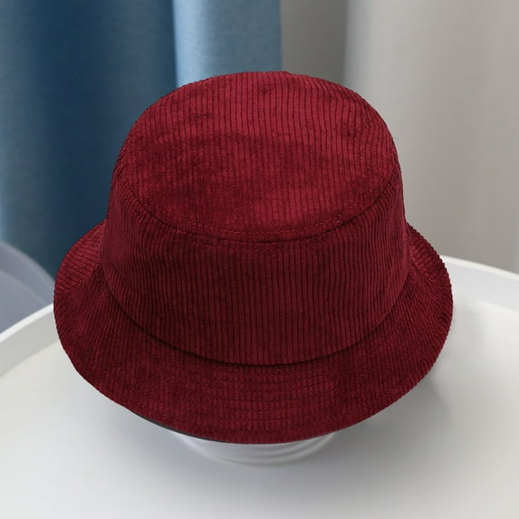 dianhelloya Warm hat Bucket Hat Folding Plain Low Profile Solid Color Casual Keep Warm Corduroy Winter Thermal Men Women Fisherman Cap for Outdoor Yellow