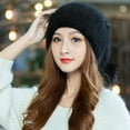 thumbnail image 1 of dianhelloya Warm hat Knitted Hat Baggy Slouchy Back Pompom Stretchy Double-layers Keep Warm Thickened Autumn Winter Women Beanie Cap for Outdoor Black, 1 of 8