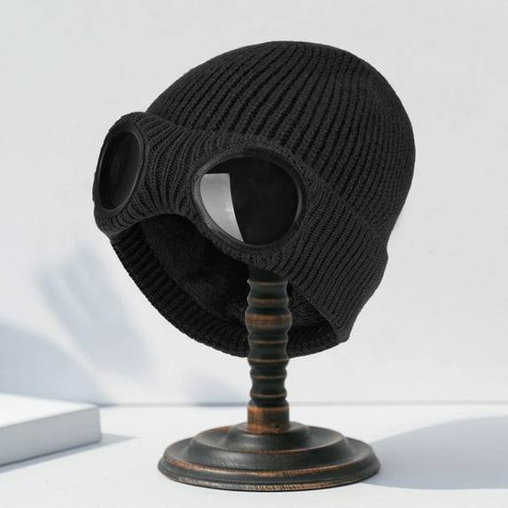 dianhelloya Warm hat Knitted Hat Glasses Decor Stretchy Soft Plush Lining Casual Ears Protection Solid Color Autumn Winter Women Men Skull Beanie Cap Streetwear Red