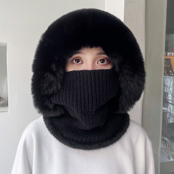 dianhelloya Warm hat Knitted Hat Multipurpose Pompom Plush Ears Solid Color Autumn Winter Women Face Cover Neck Gaiter Warmer Beanie Cap for Ski Beige