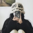 thumbnail image 1 of dianhelloya Warm hat LadyAutumn Winter Cute Handmade Knitting Plush Hat Tiger Head Shape Imitation Rabbit Fur Trim Cute Woolen Hat Wine Red, 1 of 8