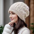 thumbnail image 1 of dianhelloya Warm hat LadyAutumn Winter Solid Color Knitting Hat Geometric Pattern Dome Style Outdoor Snow Skiing Warm Folding Pile Beanie Hat Black, 1 of 8