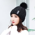 thumbnail image 1 of dianhelloya Warm hat LadyHat Solid Color Fluffy Ball Stretch Thicken Fleece Lined Autumn Winter Coldproof Fashion Labeling Beanie Hat Daily Wear Wine Red, 1 of 8