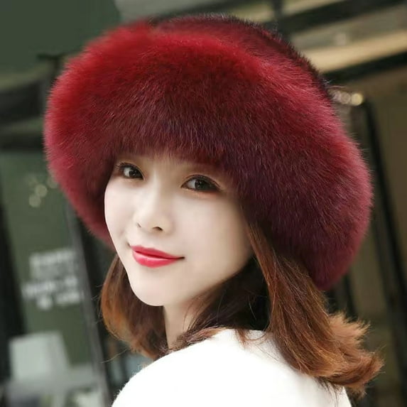 dianhelloya Warm hat LadyHat Solid Color Fluffy Thickened Ear Dome Winter Coldproof Elegant Russian Hat Faux Fur Headband Streetwear White