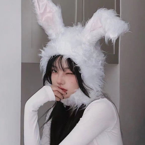 dianhelloya Warm hat LadyWinter Hat Long Ear Bunny Ears Solid Color Fluffy Earflap Keep Warm Thick Lightweight Soft Winter Beanie Headdress White