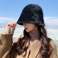 thumbnail image 1 of dianhelloya Warm hat LadyWinter Imitation Rabbit Fur Fisherman Hat Round Dome Inner Adjustable Drawstring Soft Warm Basin Bucket Hat Pink, 1 of 8