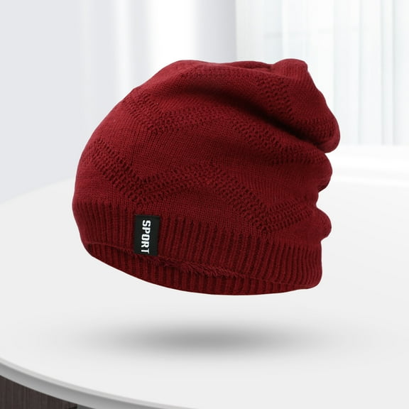 dianhelloya Warm hat Men Hat Fleece Lining Slouchy Good Stretchy Comfortable Touch No Brim Keep Warm Thickening Soft Warm Slouch Beanie Cap for Dating Wine Red
