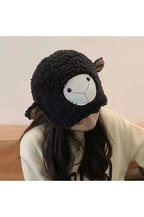 Warm hat Plush Hat Cute Fuzzy Cozy Thickened Stretchy Keep Warm Soft Autumn Winter Sheep Lamb Ears Girls Cap for Daily Beige