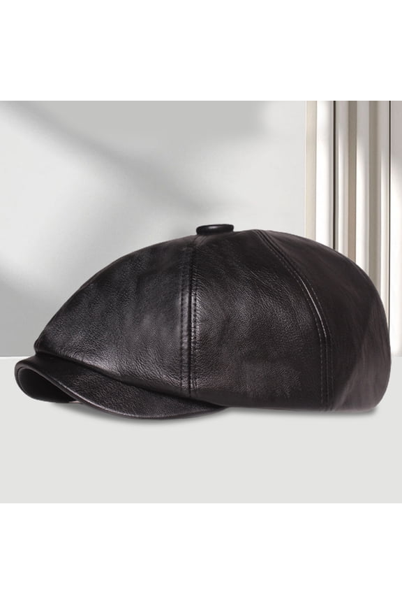 Warm hat Wide Brim Round Dome Windproof Beret Hat Male Retro Octagonal Painter Faux Leather Hat Fashion Accessories Red