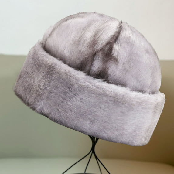 dianhelloya Warm hat Winter Hat No Brim Ergonomic Keep Warm Padded Thickened Winter Wear Imitation Mink Winter Head Plush President Hat for Outdoor Grey