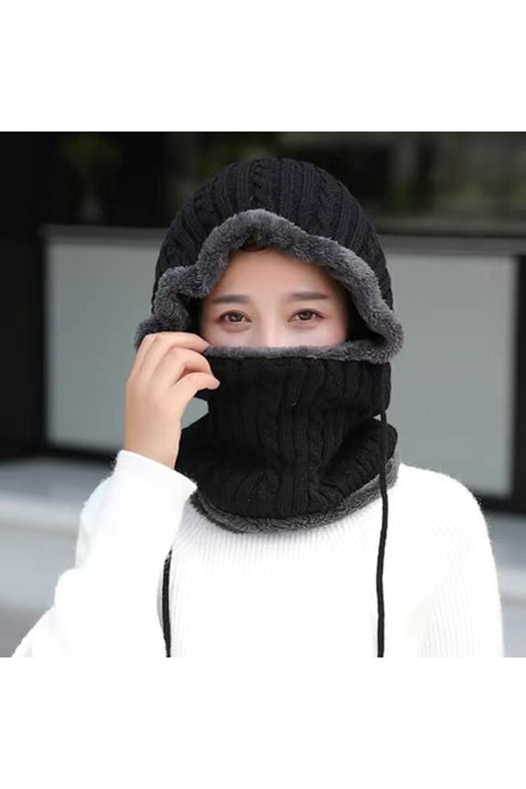 Warm hat Winter Hat Solid Color No Brim Hooded Cotton Thread Thickened Keep Warm Head Wear Men Neck Warmer Beanie One-piece Cap Clothing Accessories Black