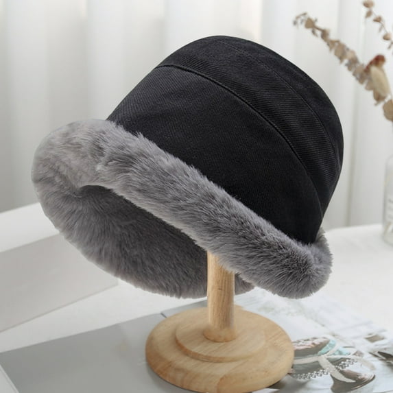 dianhelloya Warm hat Winter Hat Solid Color Wide Brim Soft Casual Cap Thickened Keep Warm Head Wear Bucket Hat Plush Pot Cap Streetwear Women Accessories White