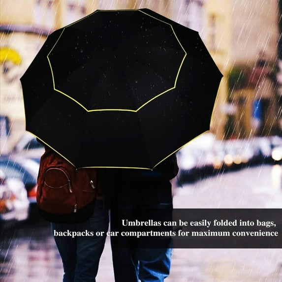 dianhelloya Windproof Reflective Golf Umbrella with UPF 50 UV Protection, 10 Reinforced Steel Ribs & Ventilated Double Roof Design for Outdoor Sports, Travel, Commute – 210T Pongee Fabric