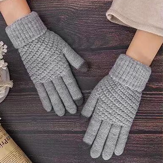 dianhelloya Winter Couple Gloves Solid Color Knitting Touch Screen Full Finger Elastic Keep Warm Soft Washable Women Winter Gloves Riding Stuff 1 Pair Navy Blue