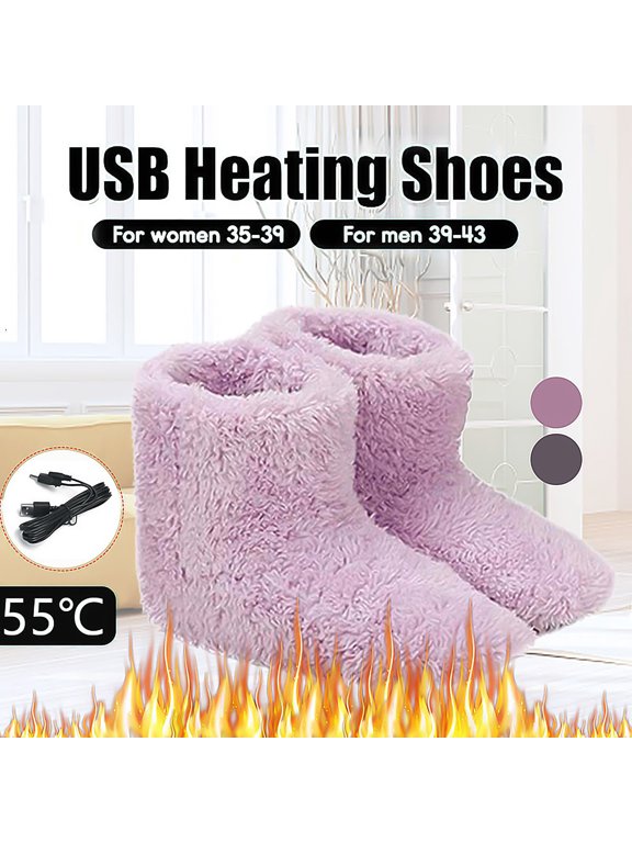 Winter USB Heated Boots Plush Legs Warmer Washable Indoor House Thermal Shoes Grey