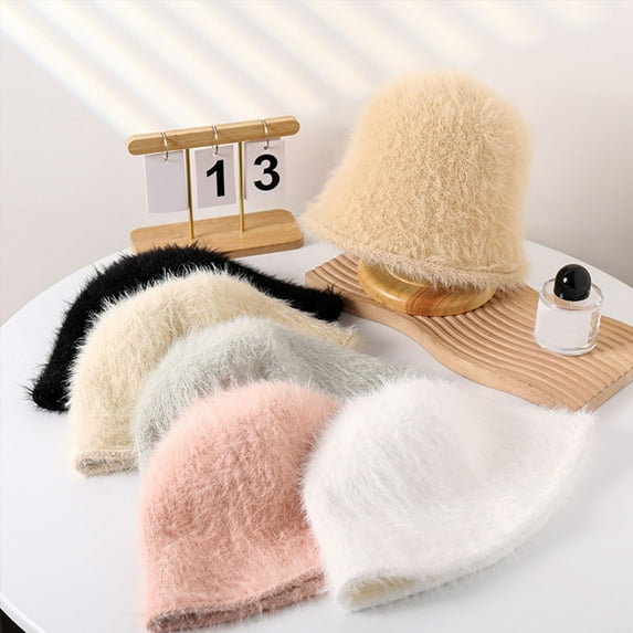 dianhelloya Women Autumn Winter Bucket Hat Solid Color Super Soft Windproof Female Thicken Winter Warm Fisherman Hat Black