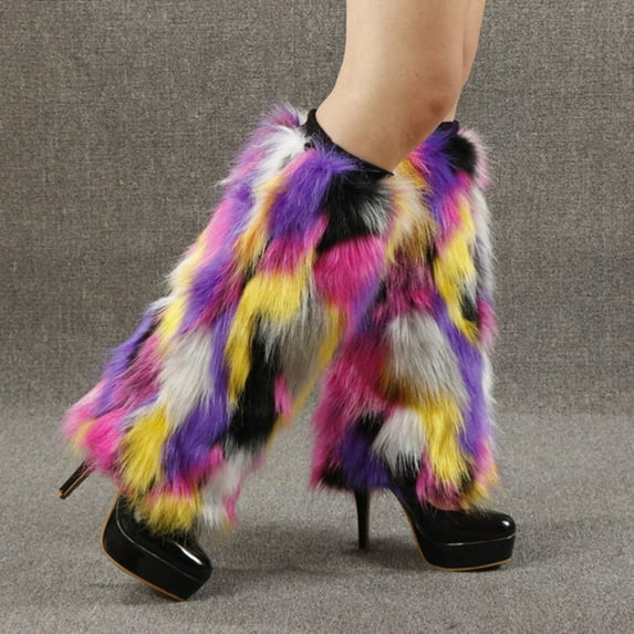 dianhelloya Women Leg Warmers Colorful Furry Faux Fur Fashion Appearance Stretchy Boot Covers for Daily Wear 1
