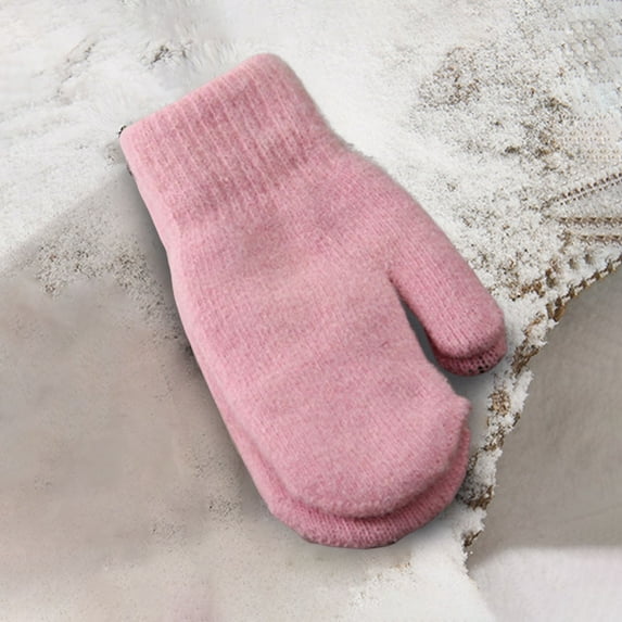 dianhelloya Women Mittens Double-layers Cute Stretchy Soft Thickened Cold Resistant Solid Color Autumn Winter Girls Gloves for Riding 1 Pair White