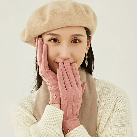 dianhelloya Women Riding Gloves Super Soft Windproof Wear Resistant Solid Color Washable Keep Warm Velvet Fabric Winter Women Full Finger Gloves for Lady 1 Pair Khaki