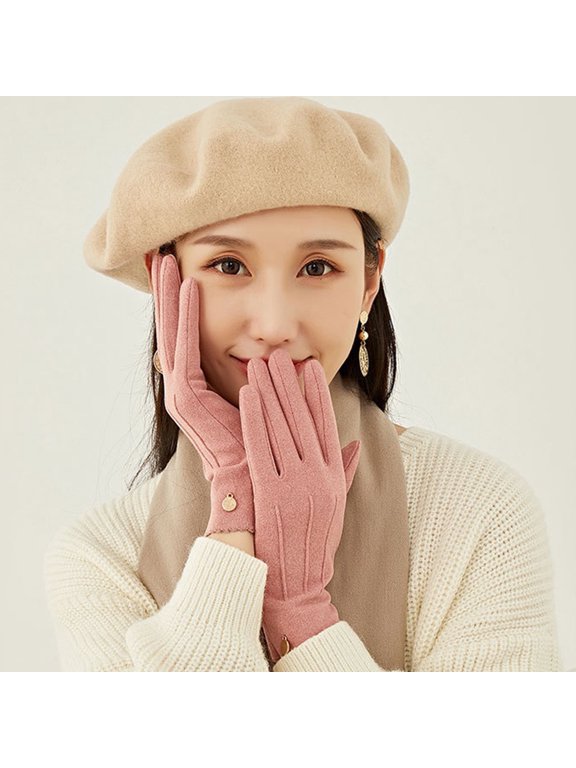 Women Riding Gloves Super Soft Windproof Wear Resistant Solid Color Washable Keep Warm Velvet Fabric Winter Women Full Finger Gloves for Lady 1 Pair Black
