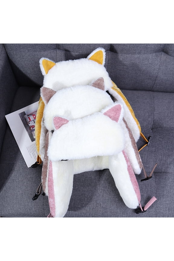 Women Warm Trapper Hat with Cat Ears Thickened Windproof Ear Cozy Velvet lined Ladies Hat Khaki