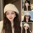 thumbnail image 1 of dianhelloya Women Winter Beret Hat Fuzzy Solid Color Soft Cold Resistant Foldable Vintage Faux Fur Sunscreen Women Autumn Painter Hat Advanced Hat Coffee, 1 of 8