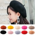 thumbnail image 1 of dianhelloya Women Winter Beret Vintage Solid Color Thick Knitted Decorative Sweet Style Painter Hat Dome Soft Anti-slip Lady Cap Party Prom Lady Hat Red, 1 of 8