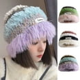 thumbnail image 1 of dianhelloya Women Winter Hat Striped Color Matching Soft Plush Crochet Windproof Warm Thick Anti-slip Elastic Unisex Fisherman Hat Pink, 1 of 8