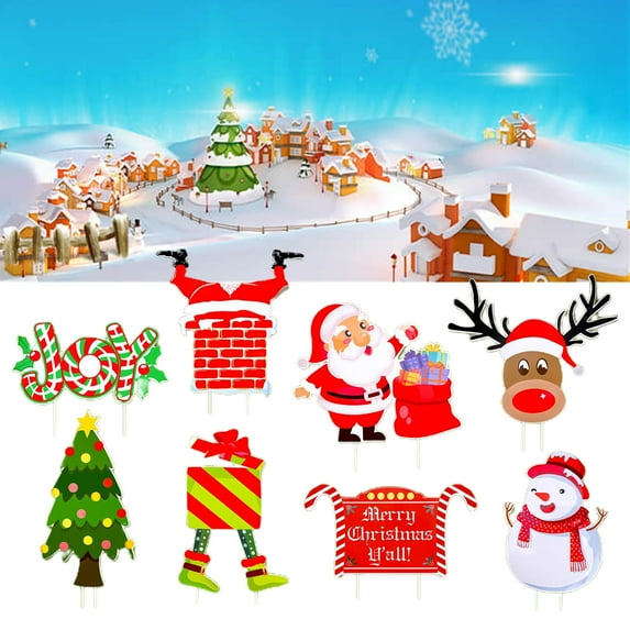 dianhelloya Yard Sign Christmas Themes Easy to Install Plastic Decorating Lawn Stake for Garden 5