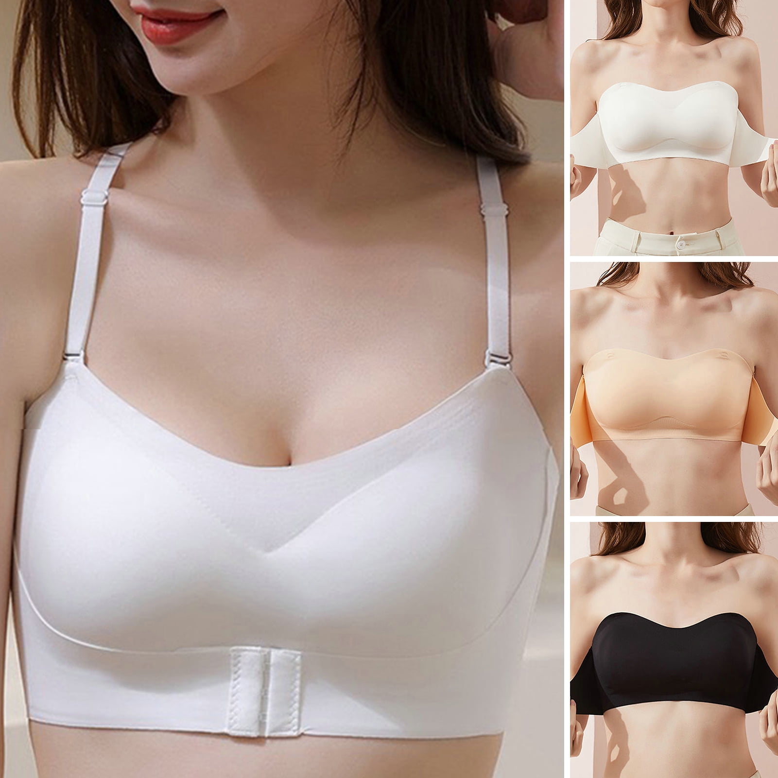 dianhelloya sports bras for women Women Bra Gathered Non-slip Elastic  Seamless Solid Color Support Breast Detachable Straps Wire Free Invisible  Brassiere for Club 