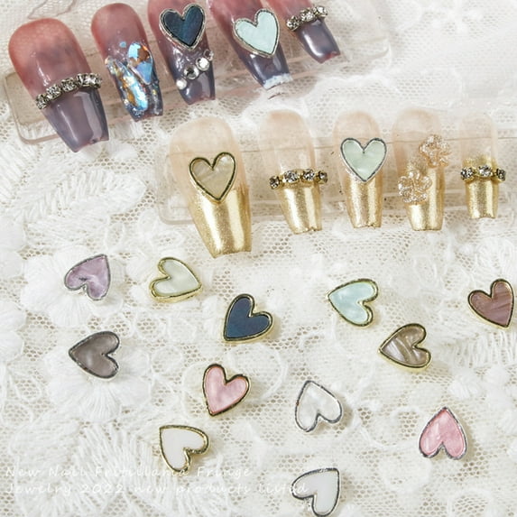 dianhelloya10Pcs Nail Decorations Exquisite Shape Stunning Visual Effect Eco-friendly Vivid Color Decorative Alloy 3D Love Heart Nail Art Decors DIY Manicures Multicolor