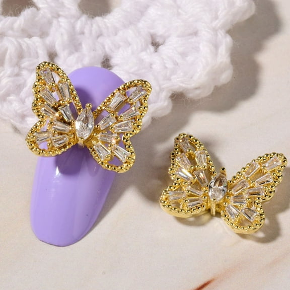 dianhelloyaButterfly Nail Decor 3D Sparkling Non-Fading Anti-Oxidation Vibrant Color Decorative Metal Butterfly Nail Jewelry DIY Nail Rhinestones C