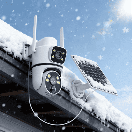 OHWOAI Dual Lens Solar Wireless PTZ Security Camera, Dual Band WiFi Security Cameras with Color Night Vision, PIR Motion Detection & Two-Way Audio