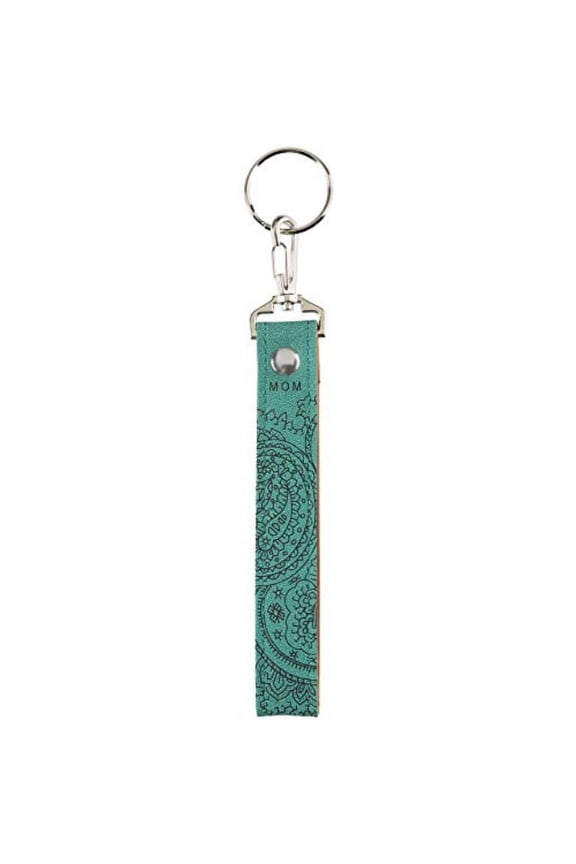 mom teal motif vinyl wristlet strap key ring keychain