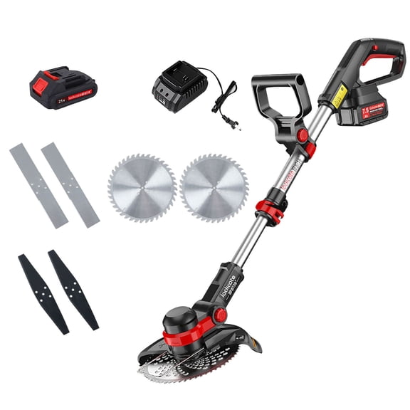difdany Cordless Weed Wacker, 7600RPM Lithium Battery Powered Weed Eater, Electric String Trimmer with 6 Blades for Lawn Garden Yard Grass Cutting, 1PC