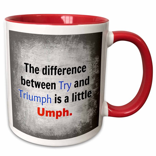 difference between try and triumph, black, blue, and red, letters 15oz