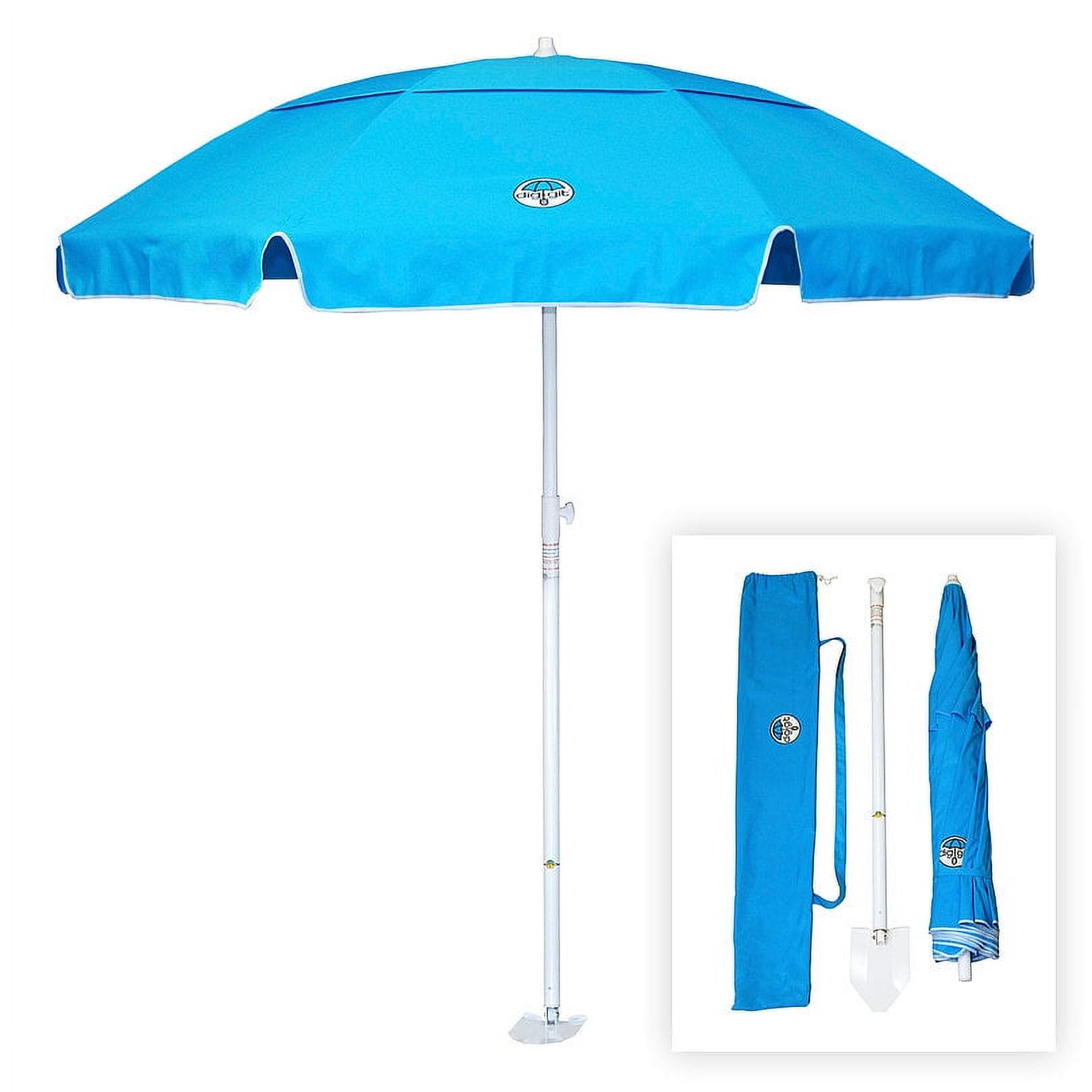 diggit Beach Umbrella Aqua Blue Vented Beach Umbrella with Shovel