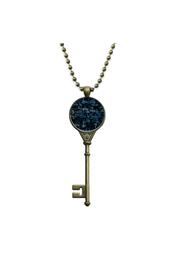 digital decimal illustration science technology key necklace pendant tray embellished chain