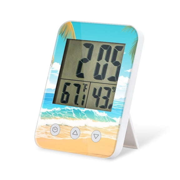 digital hygrometer indoor thermometer with High Accuracy Sensor LCD Display for Kitchen Baby Room Office-Beach With Palm Trees And Waves Under Blue Sky