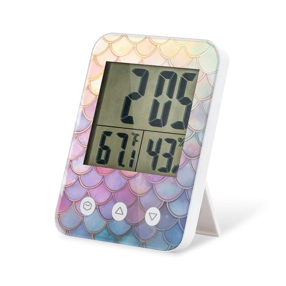 digital hygrometer indoor thermometer with High Accuracy Sensor LCD Display for Kitchen Baby Room Office-Beautiful Mermaid Scales Pattern With Pastel Rainbow Colors