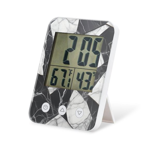 digital hygrometer indoor thermometer with High Accuracy Sensor LCD Display for Kitchen Baby Room Office-Black And White Marble Pattern With Geometric Shapes