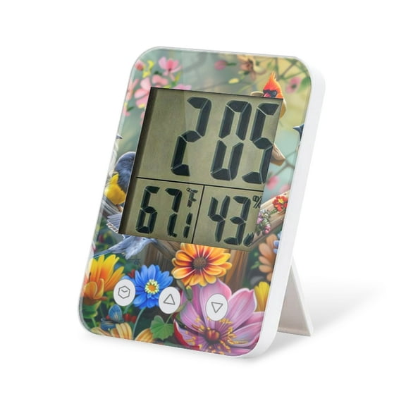 digital hygrometer indoor thermometer with High Accuracy Sensor LCD Display for Kitchen Baby Room Office-Colorful Birdhouse With Various Birds Perched On Branches