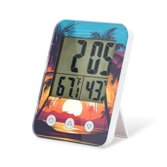 digital hygrometer indoor thermometer with High Accuracy Sensor LCD Display for Kitchen Baby Room Office-Colorful Sunset With Silhouettes Of Palm Trees On The Beach