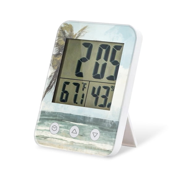 digital hygrometer indoor thermometer with High Accuracy Sensor LCD Display for Kitchen Baby Room Office-Isolated Palm Tree On The Beach With Muted Colors